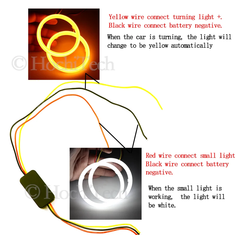 LED cotton white and yellow angel eye  ring 60mm 70mm 80mm 90mm 100mm 110mm 120mm Auto DRL Eyes with Turning Signal