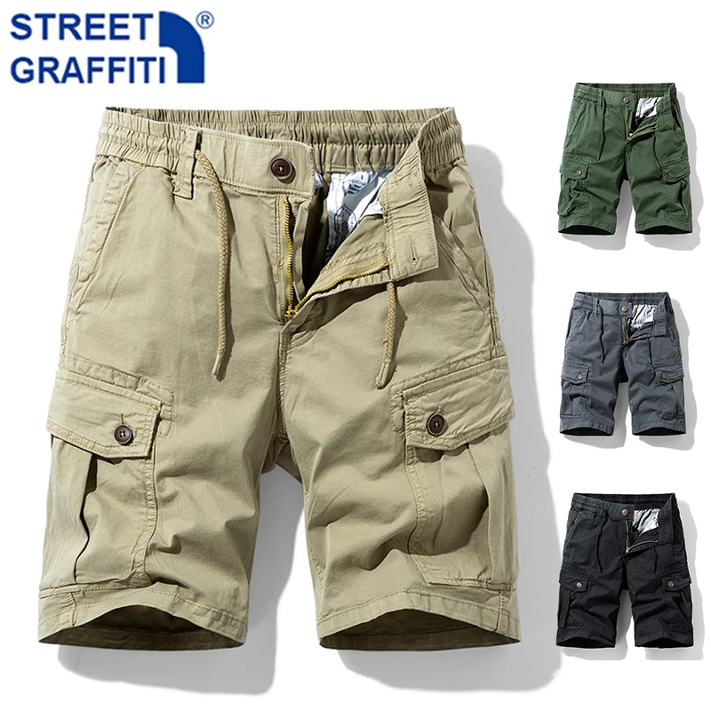 Men Summer New Premium Stretch Tactical Cotton Cargo Shorts Men Streetwear Pockets Shorts men Casual Fashion Loose Beach Shorts