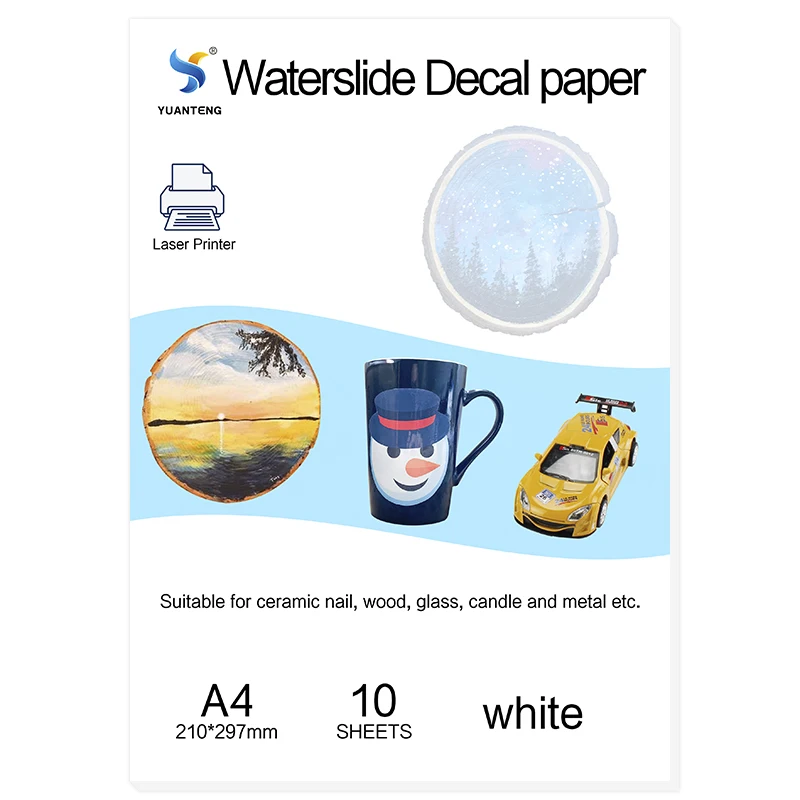 

(10pcs/bag) Laser Water Slide Decal Paper No Need Varnish Water Transfer Paper White Background Color A4 Size (8.3*11.7 inch)