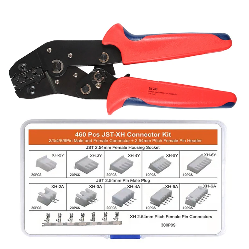 SN-28B Dupont crimping plier 460PCS JST-XH Connectors Kit Terminal Pin Crimper Tool for 2.54mm 3.96mm 23-17AWG 0.25-1.0mm²