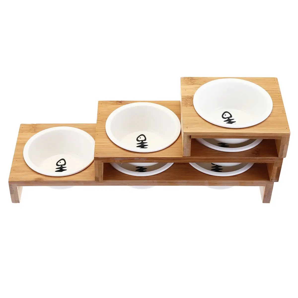 1/2/3 Bowls Cat Dog Feeders Bowl Ceramic Tableware Pet Food Water Bowl Bamboo Frame Antiskid Pet Supplies Dog Cat Feeding Bowl