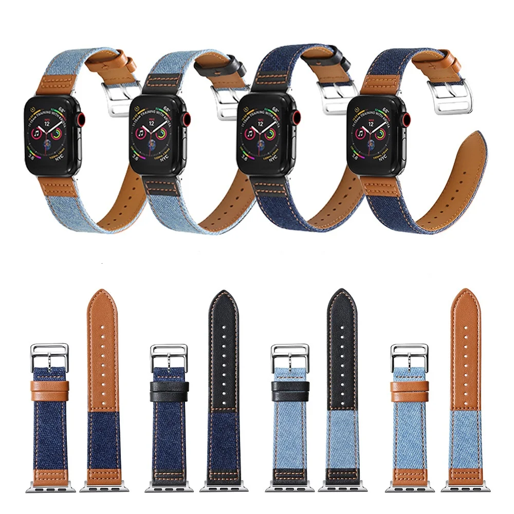 Denim Jean Genuine Leather Band Strap Bracelet for Apple Watch SE Series 9 8 7 6 5 4 3 45mm 41mm 38mm 42mm 40mm 44mm Ultra 49mm