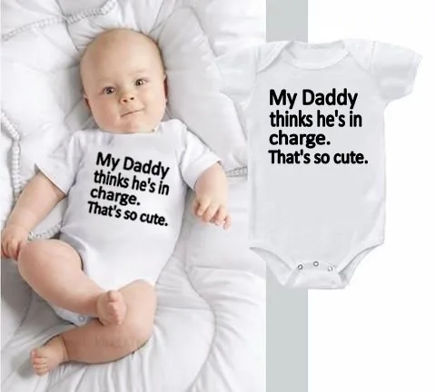 My Daddy Thinks He's In Charge That's So Cute Newborn Funny Jumpsuit InfantLetter Print Bodysuit Toddler Playsuit