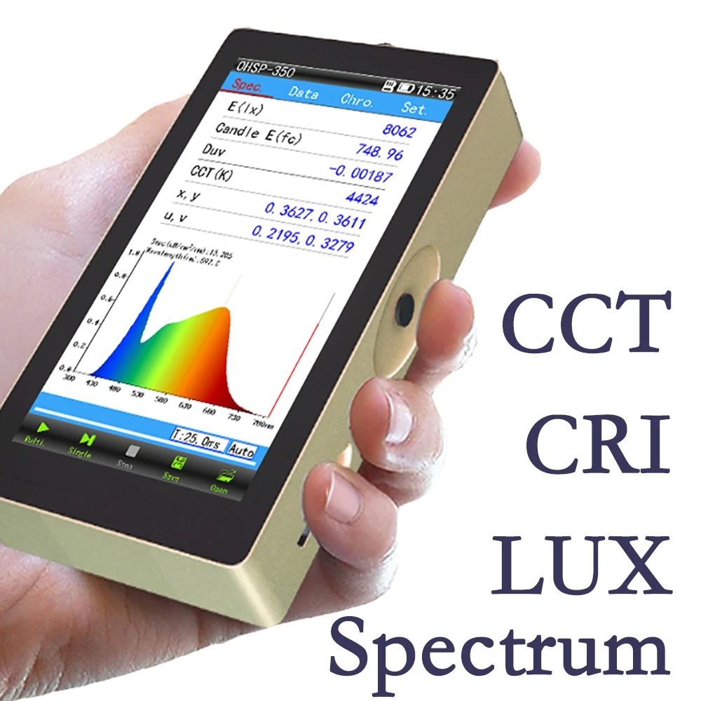 hopoocolor OHSP350C Portable Spectrometer CCT CRI Meter Lux Test Light