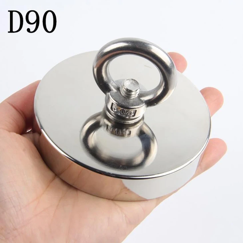 Strong and Powerful Round Neodymium Magnet Hook, Salvage Magnet, Sea Fishing Equipment Holder, Pull Mounting Pot with Ring, 90mm