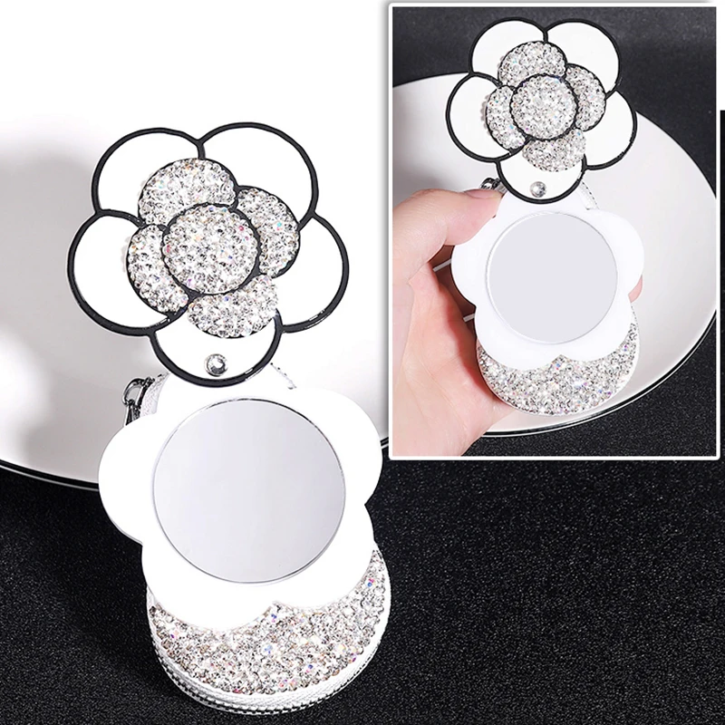 Universal Diamond Flower Car Key Bag Crystal Camellia Mirror Key Bag Car Key Case Cover for Key Shell Case Cover Holder Protect