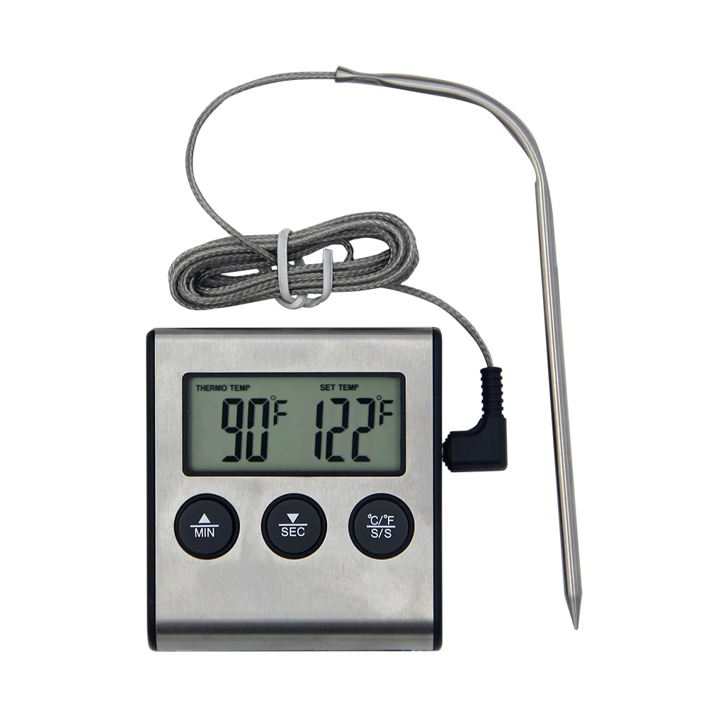 

LCD Digital BBQ Grill Food Thermometer 0~250°C Food Cooking Thermometer Food Temperature Gauge with Alarm Timer