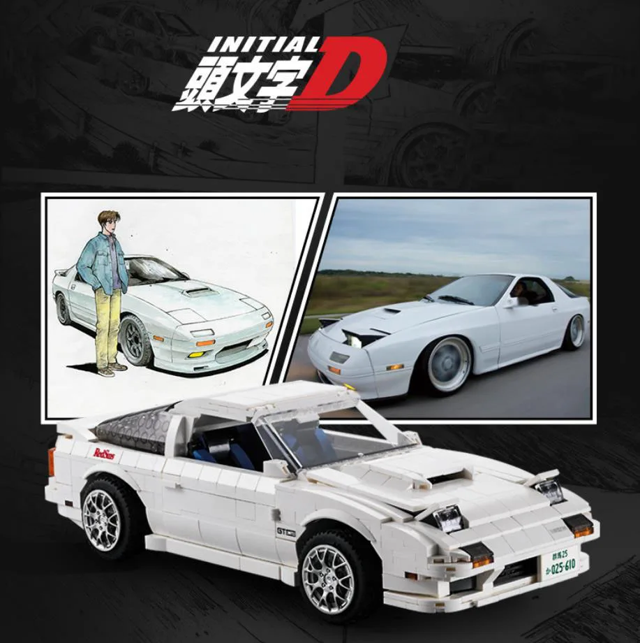 Redsun Initial D Technical Build Block 1:12 Scale Mazdas Rx7 Savanna Fc-3s Radio 2.4ghz Remote Control Car Brick Toy With Light