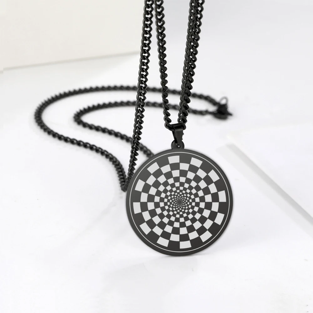 Dawapara The Illusion of Amulet Pendant Necklace Geometric Hypnosis Talisman Stainless Steel Jewelry Gift for Men Women