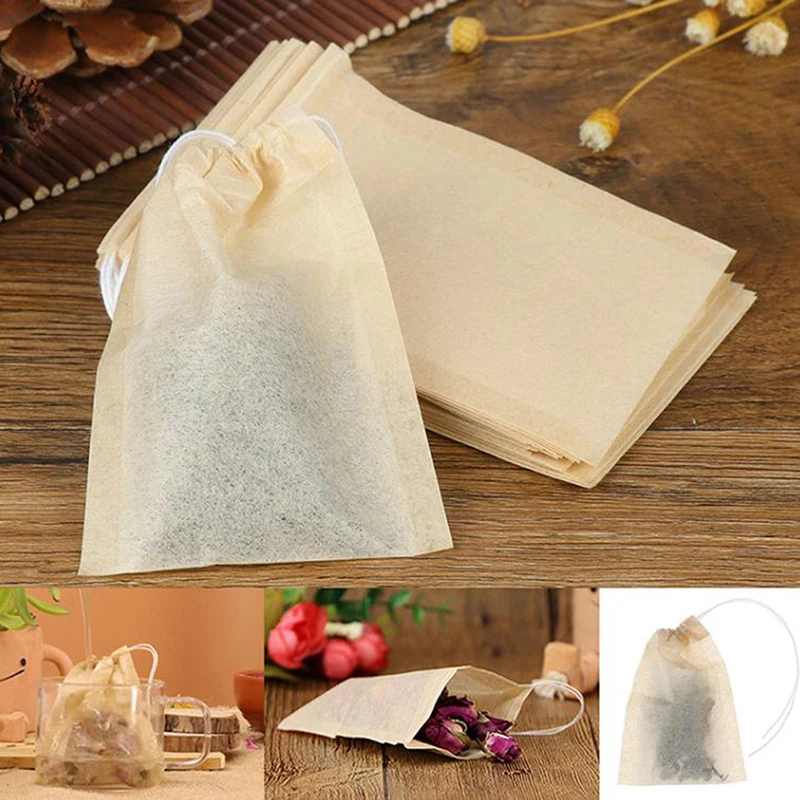 100Pcs/Lot Biodegradable Paper Teabags Drawstring Eco-Friendly Tea Bag Filter Empty Tea Bags For Loose Leaf Tea Powder Herbs
