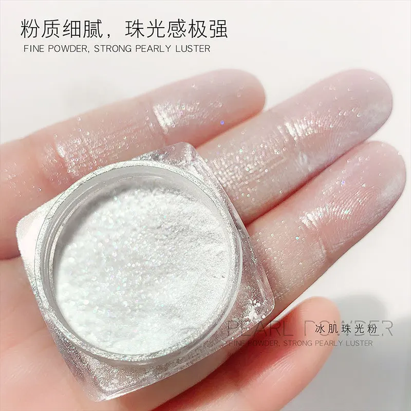 Fada Glossy Fine Pearl Powder com Forte Brilho Perolado, Ice White, Decorações Nail Art Poeira, Manicure DIY, 1 Jarra