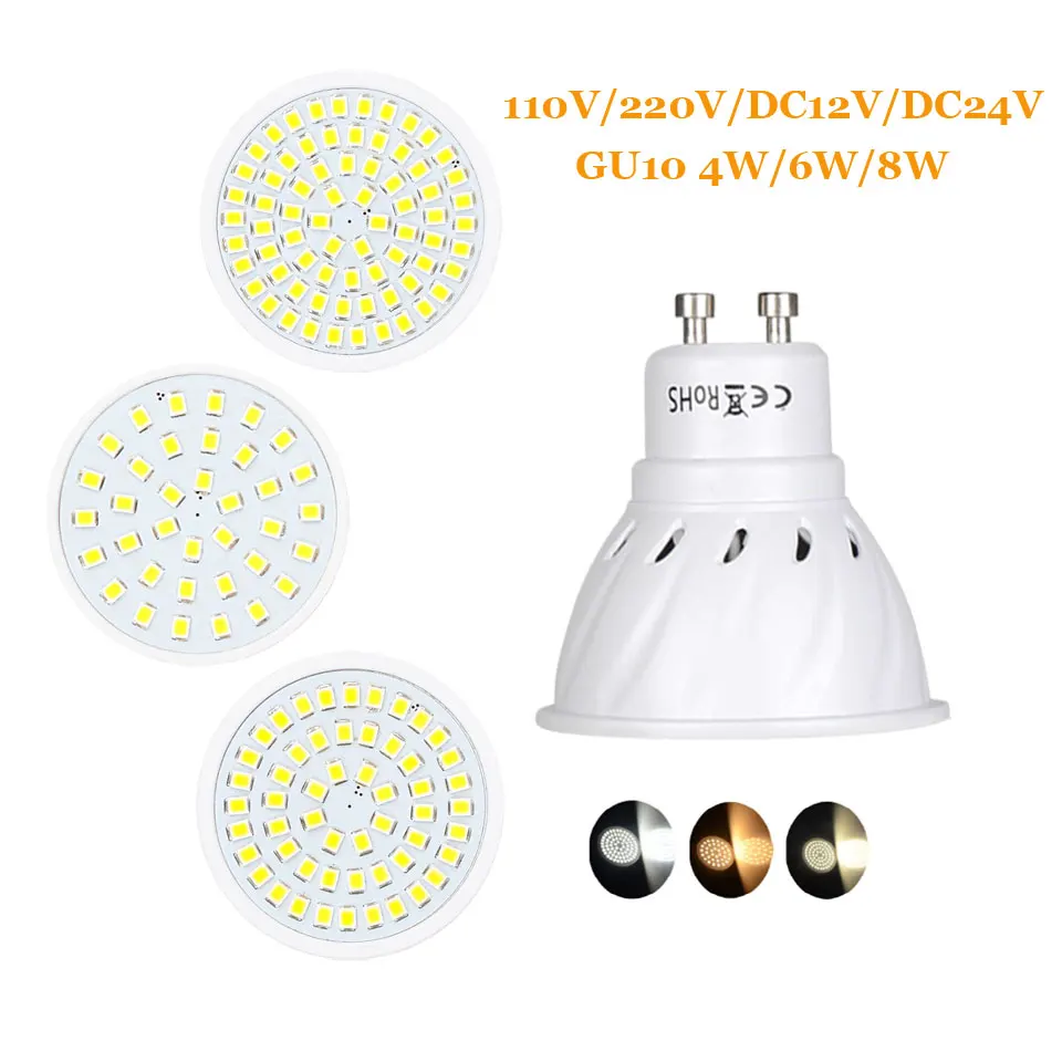 LED Spotlight Bulbs 2835 SMD GU10 3W 4W 5W 36 54 72LEDs Cold Warm Neutral White GU 10 Lamp 12V 24V 110V 220V For Home Decor