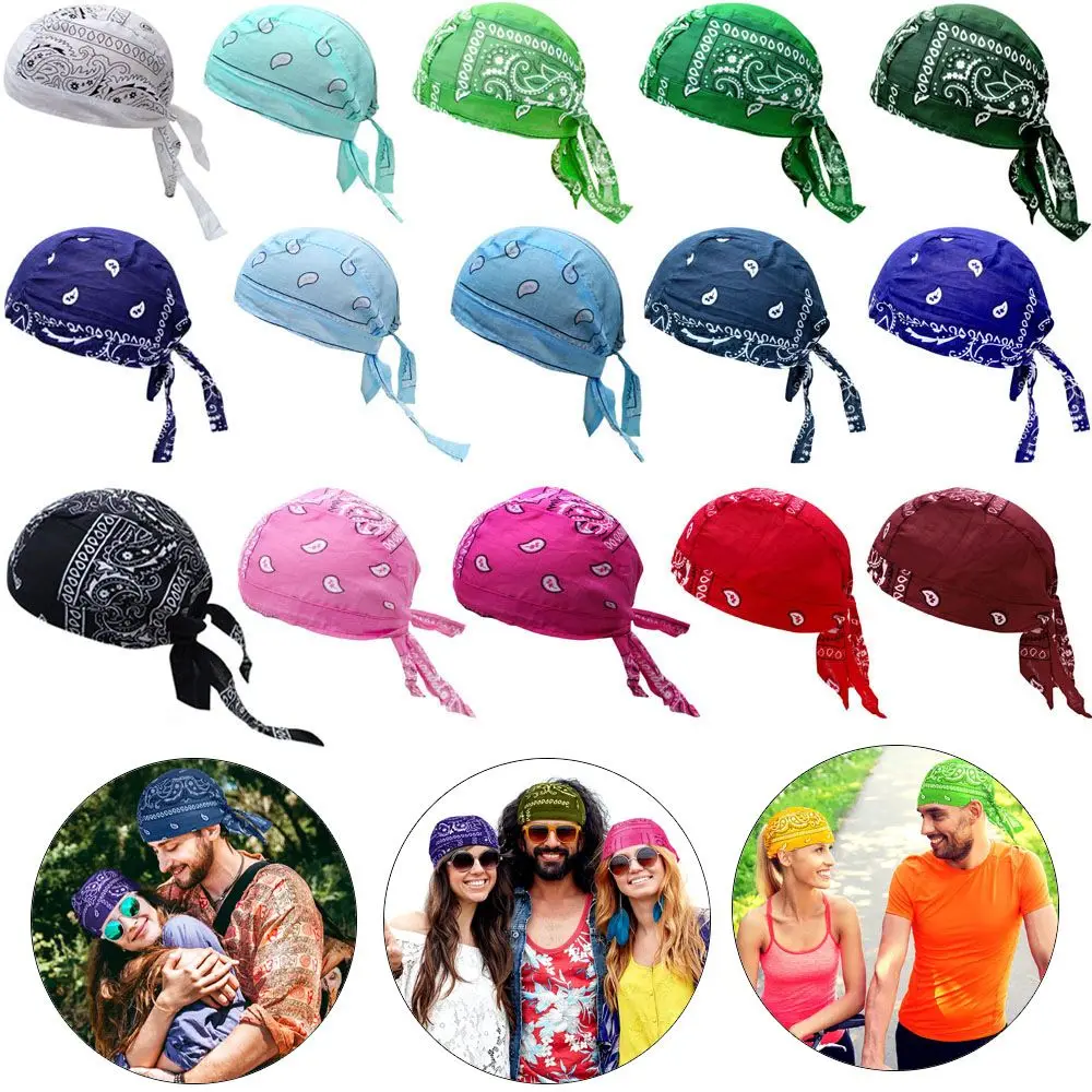 Quick Dry Cotton Pirate Hat Elastic Adjustable Cancer Chemo Cap Men Women Outdoor Sport Print Color Bandana Cycling Headscarf