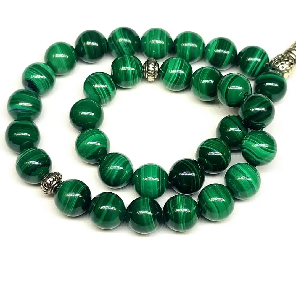 High Quality Pure Natural Malachite Stone 8mm Round bead 33 rosary beads Muslim Taisbyha rosary Free shipping