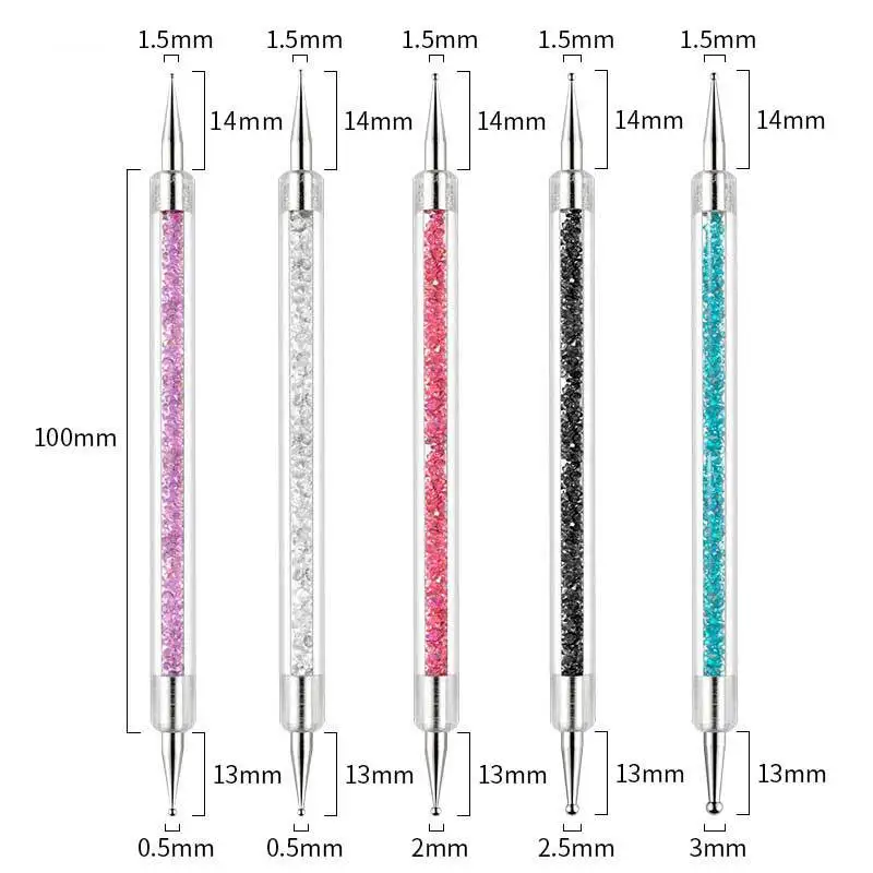 5Pc wzór stras podwójny koniec tipsy akrylowe Art Carving rozsianych Pen Tip Liner malowanie pędzel żel UV polski narzędzie do Manicure