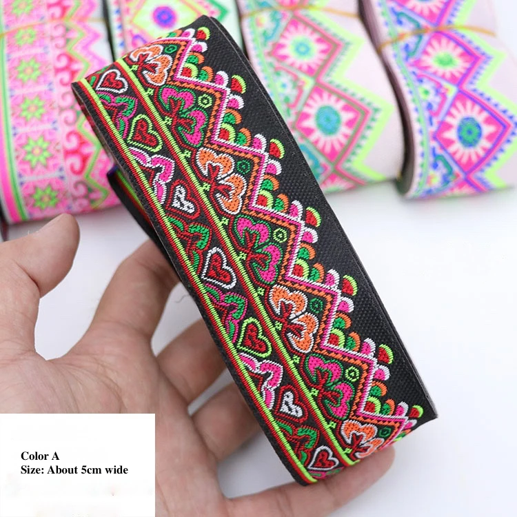 3 stoczni Hmong geometria haft afrykańska tkanina żakardowa taśmy etniczne koronki wykończenia 5cm wstążka Tribal tybet sukienka Boho tekstylia