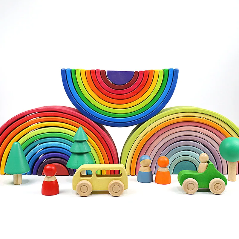 12 pezzi di grandi dimensioni arcobaleno di costruzione di blocchi di colore blocchi di costruzione in legno 3-6-8 anni di età dei bambini giocattolo regalo di compleanno