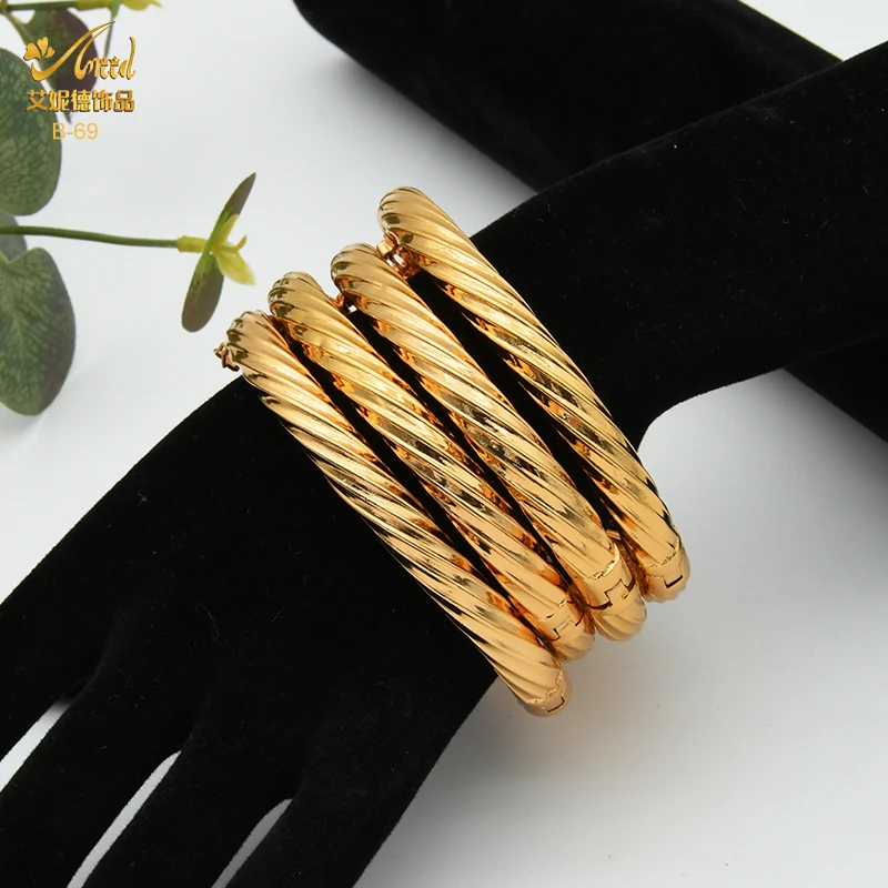Dubai Gold Color Copper Indian Bangle For Women African Jewellery Bracelets Luxury Brazilian Bangles Wedding Designer Bracelets