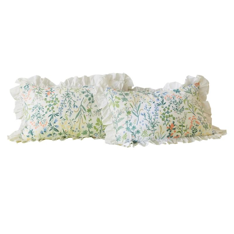 74x48cm Korean style floral pattern ruffled cotton pillow case single floral pillowcase lace frill pillow cover bedding