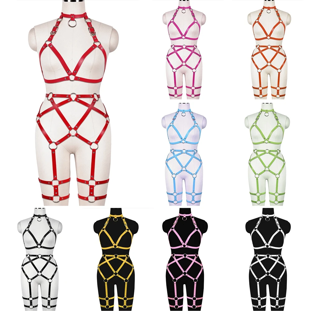 Goth Body Harness Bondage ชุดชุดชั้นในเซ็กซี่ Punk ถุงน่อง Garter Belt Suspender สายรัดหนังเร้าอารมณ์ชุดชั้นใน Rave สวม