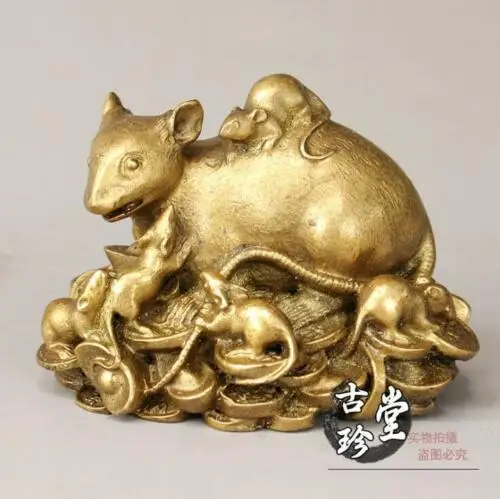 

Chinese Brass Copper Feng Shui Auspicious Wealth YuanBao Zodiac Mouse Statue