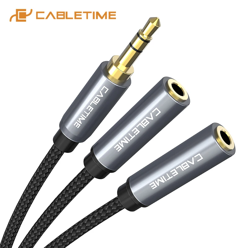 Kabel Aux CABLETIME 3,5 mm do 2 żeńskich gniazd słuchawkowych Kabel audio Aux-Cord 3,5 Jack do głośnika smartfona C107