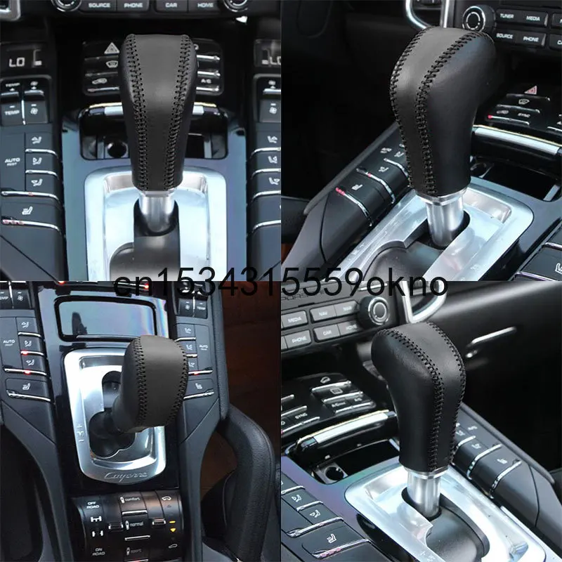 Dla Porsche Cayenne 2011-16 osłona klamki biegów skórzane szyte ręcznie dźwignia zmiany biegów pokrywa wnętrze