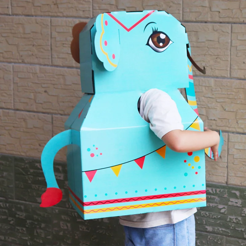 Kids Carton Toy Wearable Animal Cardboard Carton Toy Dinosaur Paper Clothes Performance Drama Props DIY Handmade FOU99