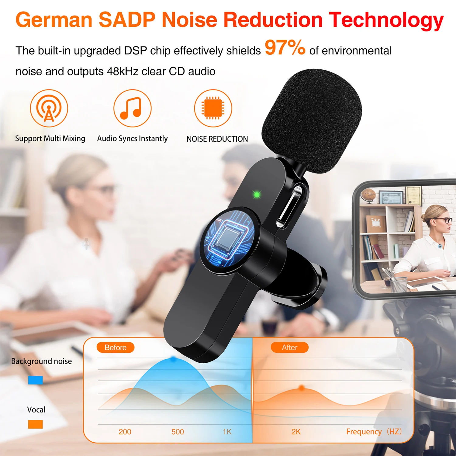 ميكروفون لاسلكي صغير Lavalier مجموعة لمهايئ أندرويد Type-C مع ميكروفون بلوتوث للتحكم عن بعد لتسجيل الفيديو