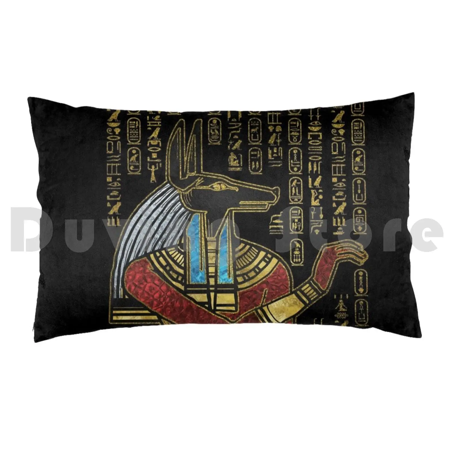 Egyptian Anubis Ornament Pillow Case Printed 50x75 Anubis Egypt Egyptian Pharaoh Gold Golden Ancient