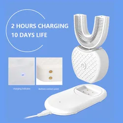 Spazzolino elettrico sonico automatico intelligente a 360 gradi tipo U spazzolino da denti ricarica USB sbiancamento dei denti luce blu