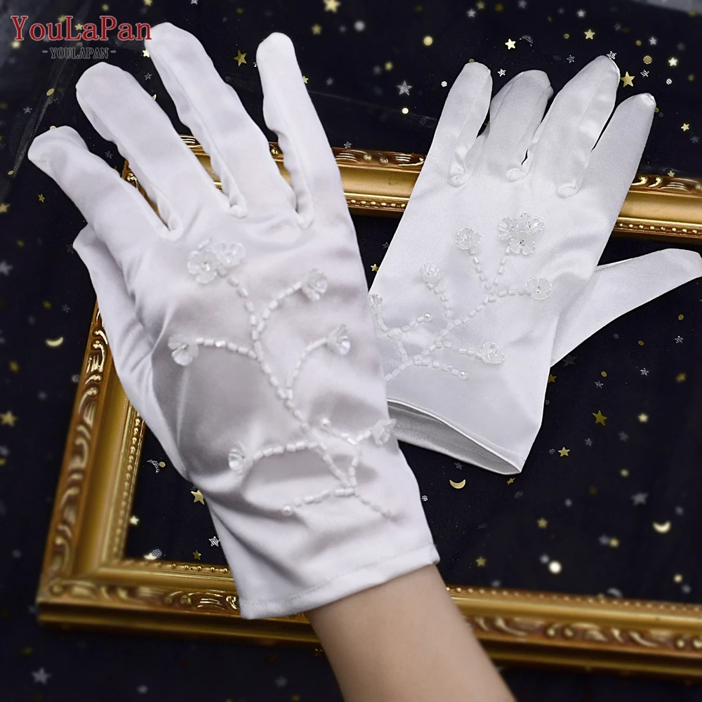 

YouLaPan M09 Ladies Finger Glove Bride Party Short Wedding Bridal DIY Gloves with Lace Embroidery Applique Accessories for Bride