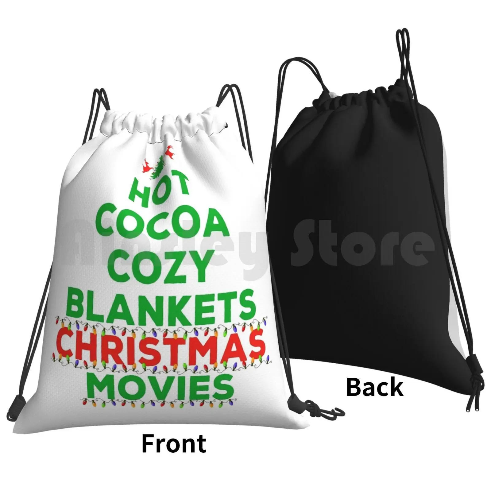 Hot Cocoa Cozy Christmas Movies Backpack Drawstring Bags Gym Bag Waterproof Hot Cocoa Cozy Christmas Movies Hot Cocoa