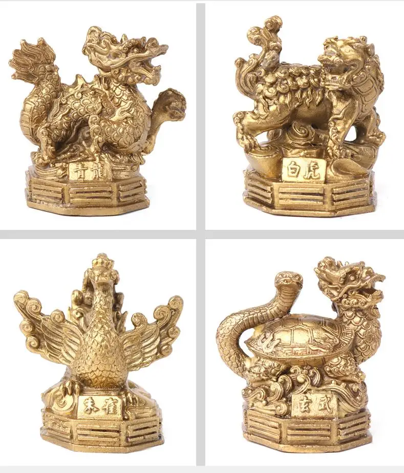 

Archaize brass eight trigrams Four great god beast Desktop decoration crafts statue A set