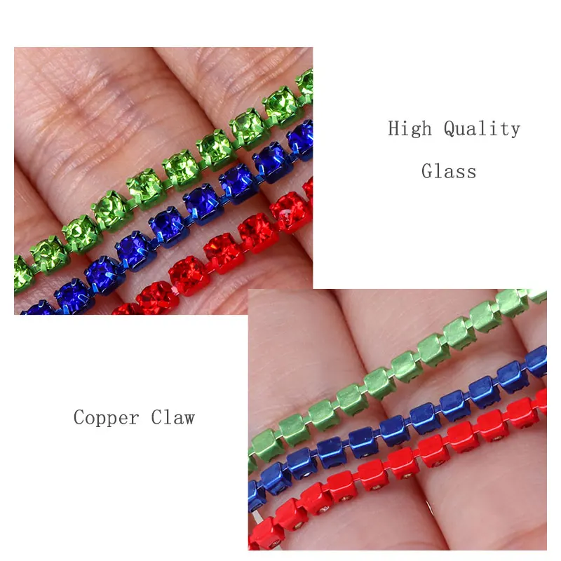 Blue Color Rhinestone Chains Shiny Flatback Cup Chains Crystal Strass Sets SS6 SS8 DIY Crafts Accessories For Jewelry Making