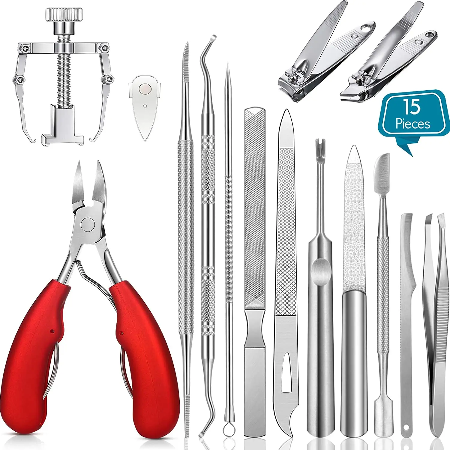 

15pcs Manicure Set Nail Clippers Tools Household 18Pcs Red Stainless Steel Ear Spoon Nail Cutters Scissors Kit For Manicure Tool