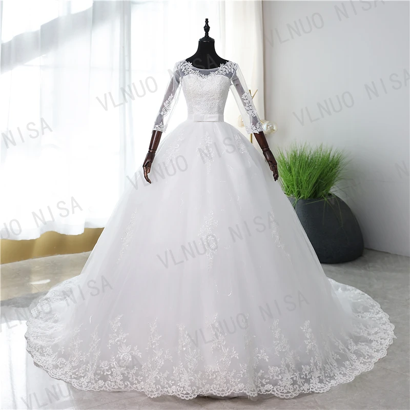 Customized Sweetheart Lace Embroidery Appliques Three Quarter Fashion Simple Wedding Dresses Sequines Vestido De Noiva Ball Gown