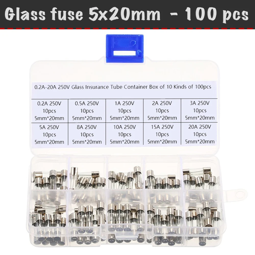 

100 pcs/set 5x20mm tubular fuses in stock, fusible glass fuse, 250v