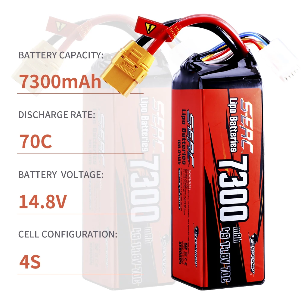 Sunpadow 4S Lipo Battery for 6000mAh 7300Ah 70C 14.8V with XT90 Plug Connector For RC Car Truck Tank Truggy Vehicle Buggy Hobby