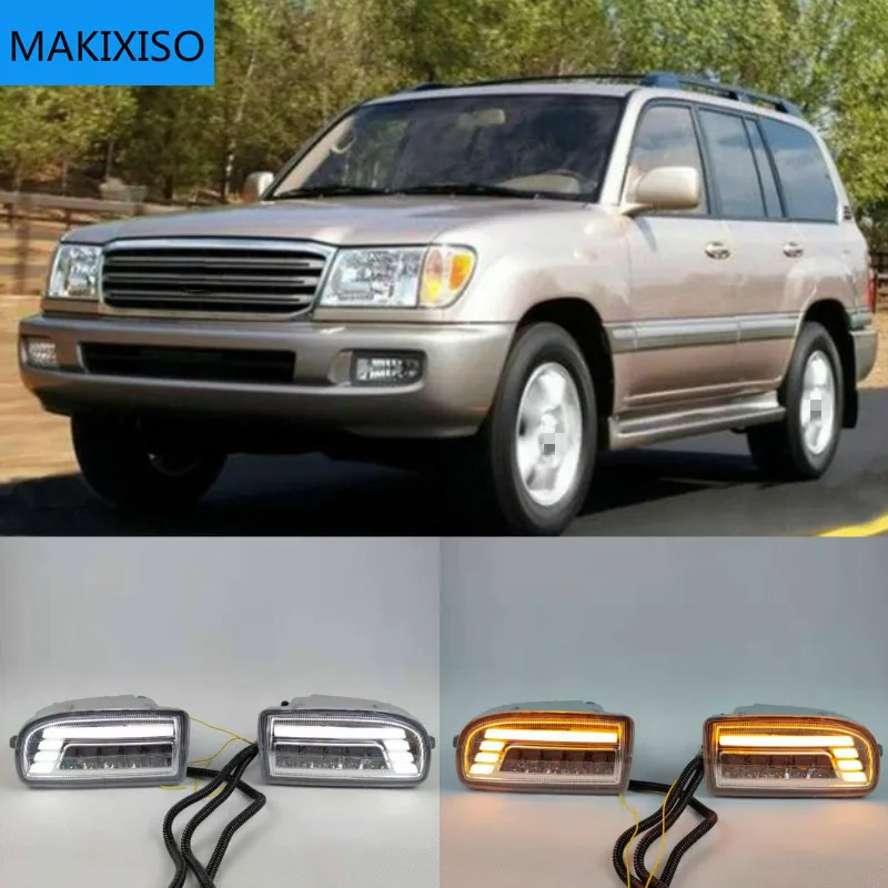 A pair Modified front fog lamp For Toyota Land Cruiser Fj100 LED With Lens Front Bumper lamp Daytime Running Light