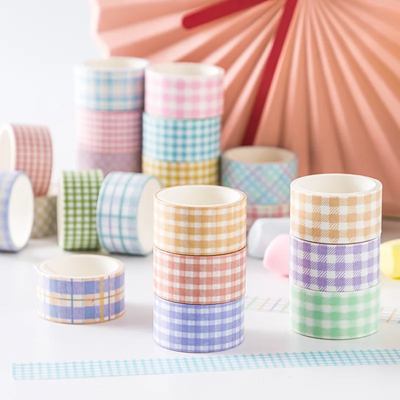 MOHAMM 4 Rolls Rainbow Plaid Decoration Washi Masking Tape Set Scrapbooking Stationary for Craft Scrapbook Journal DIY