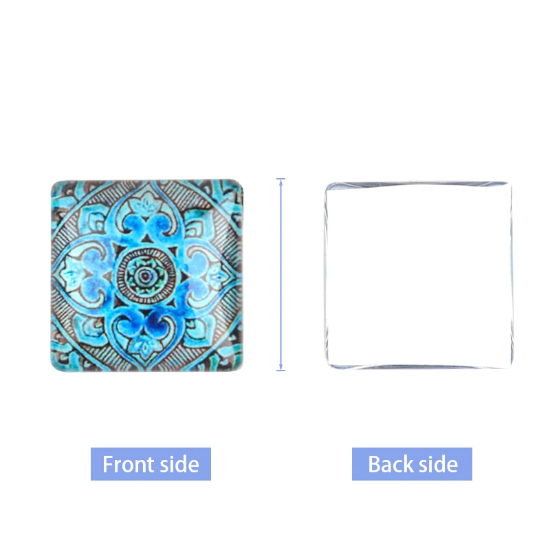 Blue White Porcelain Square Pattern Fit 15/20/25/30mm DIY Jewelry Making Glass Cabochons Cameo Base Setting Jewelry Components