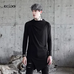 Men Punk Gothic Style Long Sleeve T-shirt High Street Fashion Hip Hop Male Asymmetry Hem Tees Shirts