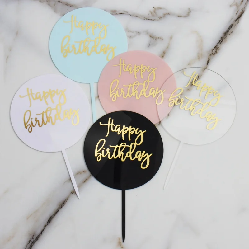 Acrylic Happy Birthday Cake Topper Bronzing Happy Birthday Party Cake Decoration