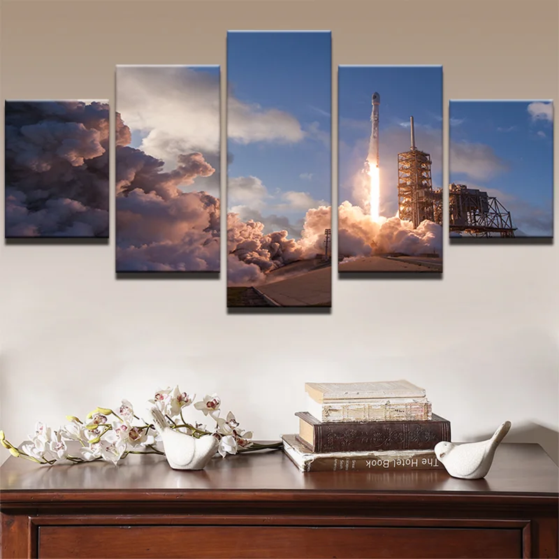 Wall Art Painting Canvas 5 Panels Modern HD Printed Flame Emission Landscape Poster Frame Modular Pictures Home Decor