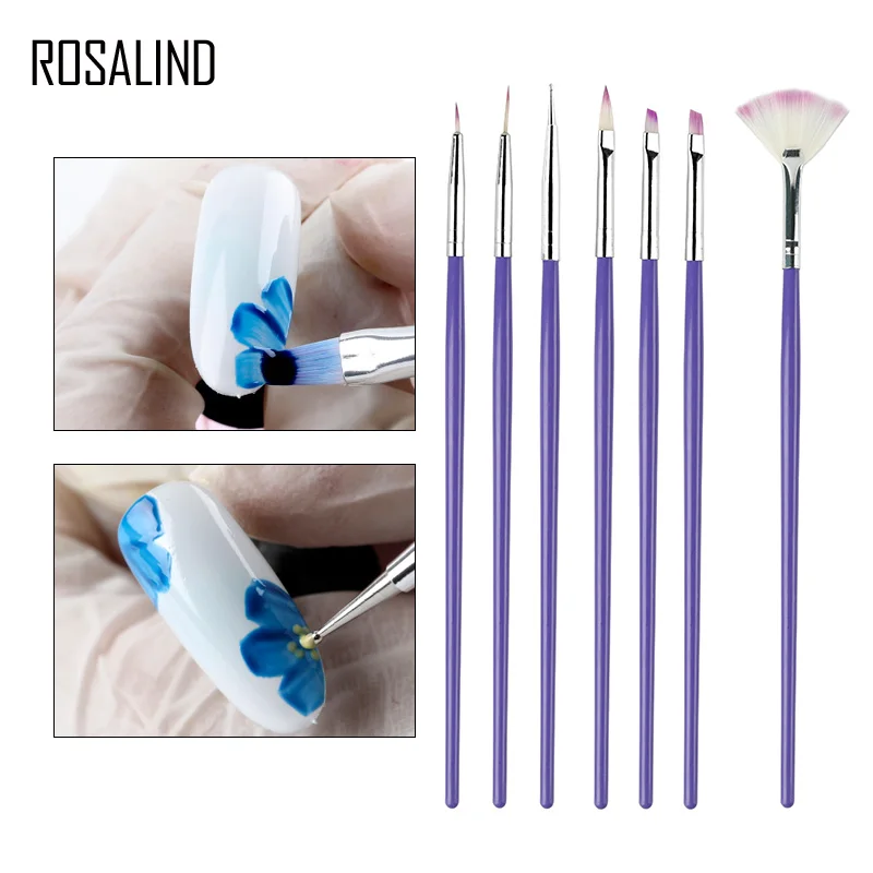 

ROSALIND 7PCS Nail Brushes All For Manicure Nail Art Tools Painting Gel Tool Kits Hybrid Varnishes Brushes Set DIY Nail Gel