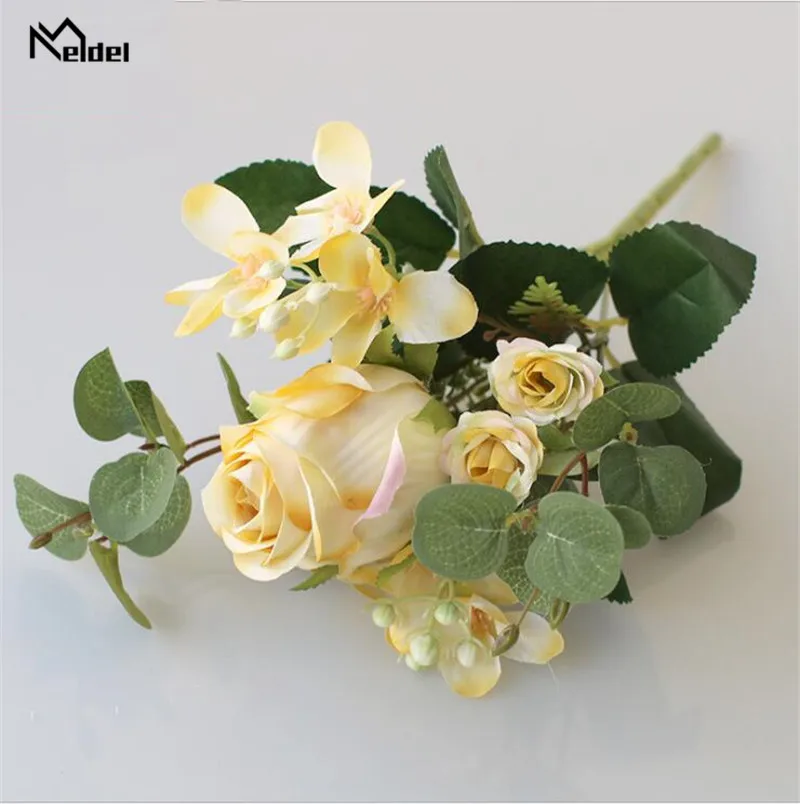 Artificial 5 Head Hydrangea Eucalyptus Flowers Persian Rose Bouquet Wedding Valentines Day Gift Dining Table Home Bedroom Decor