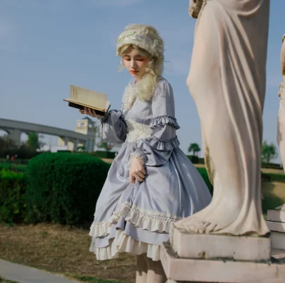 Kawaii dziewczyna gothic lolita op loli cos Vintage słodka księżniczka sukienka lolita skręcić w dół kołnierz falbala wysokiej talii sukienka w stylu wiktoriańskim