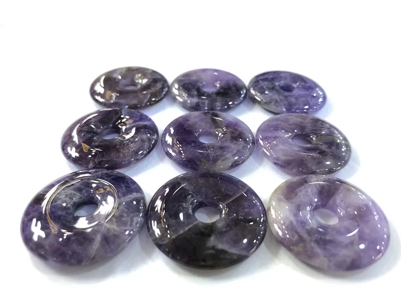 100% Natural Amethyst Donut Gemstone Charms Pendant Circle Jewelry Making Necklace Accessories 5pcs/lot