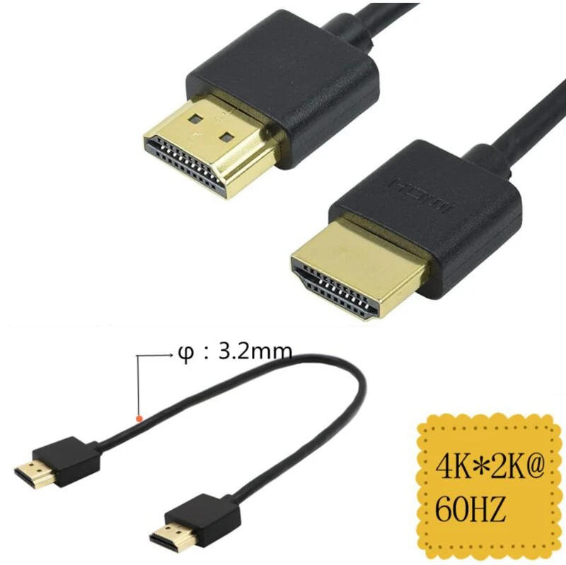 OD 3.2mm Super Soft HDMI Male To Micro Mini HDMI-compatible Thin Short Cable 2k 4k Hd @60hz Light-weight Portable 30cm 60cm 1M